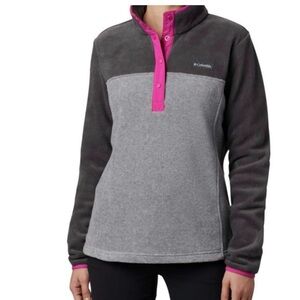 NWT Columbia Mount Cannon Pullover Fleece Jacket New Large Grey Black Pink